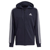 adidas Men's Essentials French Terry 3-Stripes Full-Zip Hoodie, Legend Ink/White, Small